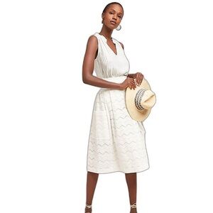 Anthropologie Tracy Reese Belted Waves Eyelet Embroidery White Midi Skirt Size 8